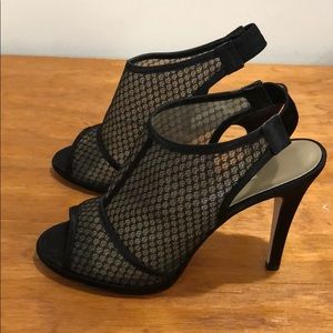 Black Mesh Perp Toe Heels